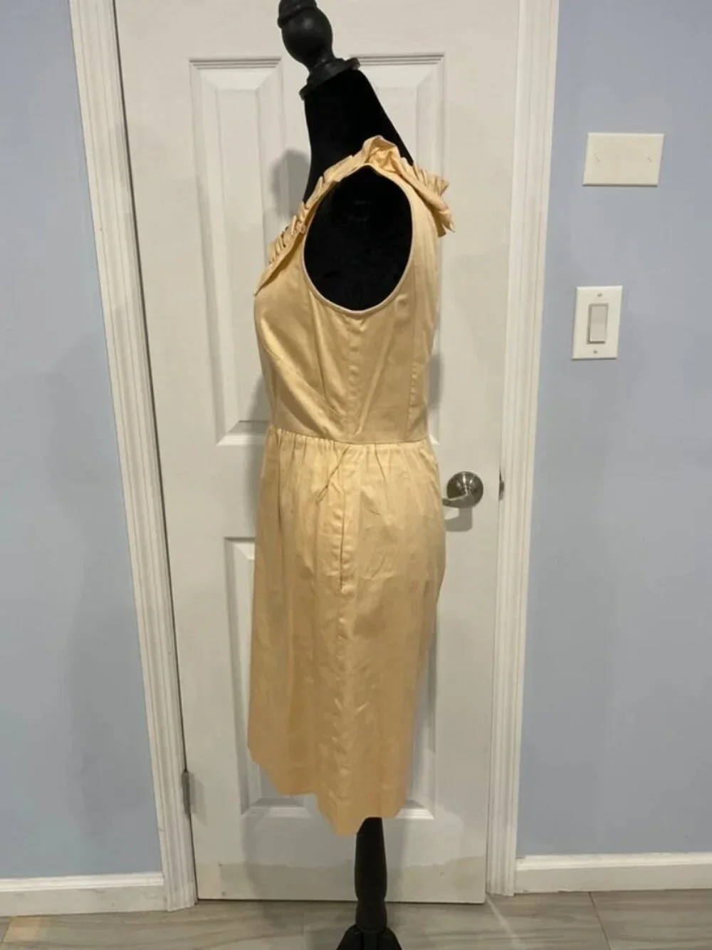 J.Crew Women’s Beige Ruffle Neck Sleeveless Cotton Dress 2
